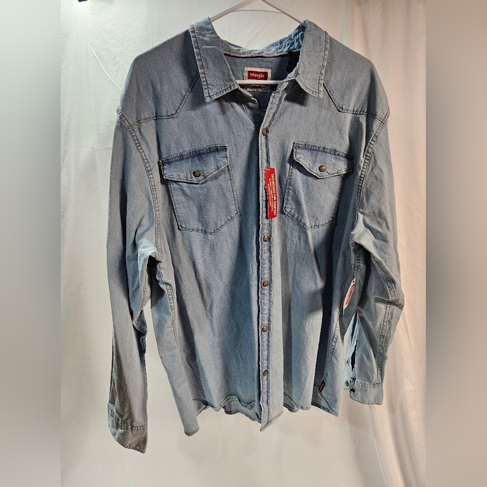 Wrangler Mens Shirt Blue 2XL Western Cowboy Denim Long Sleeve